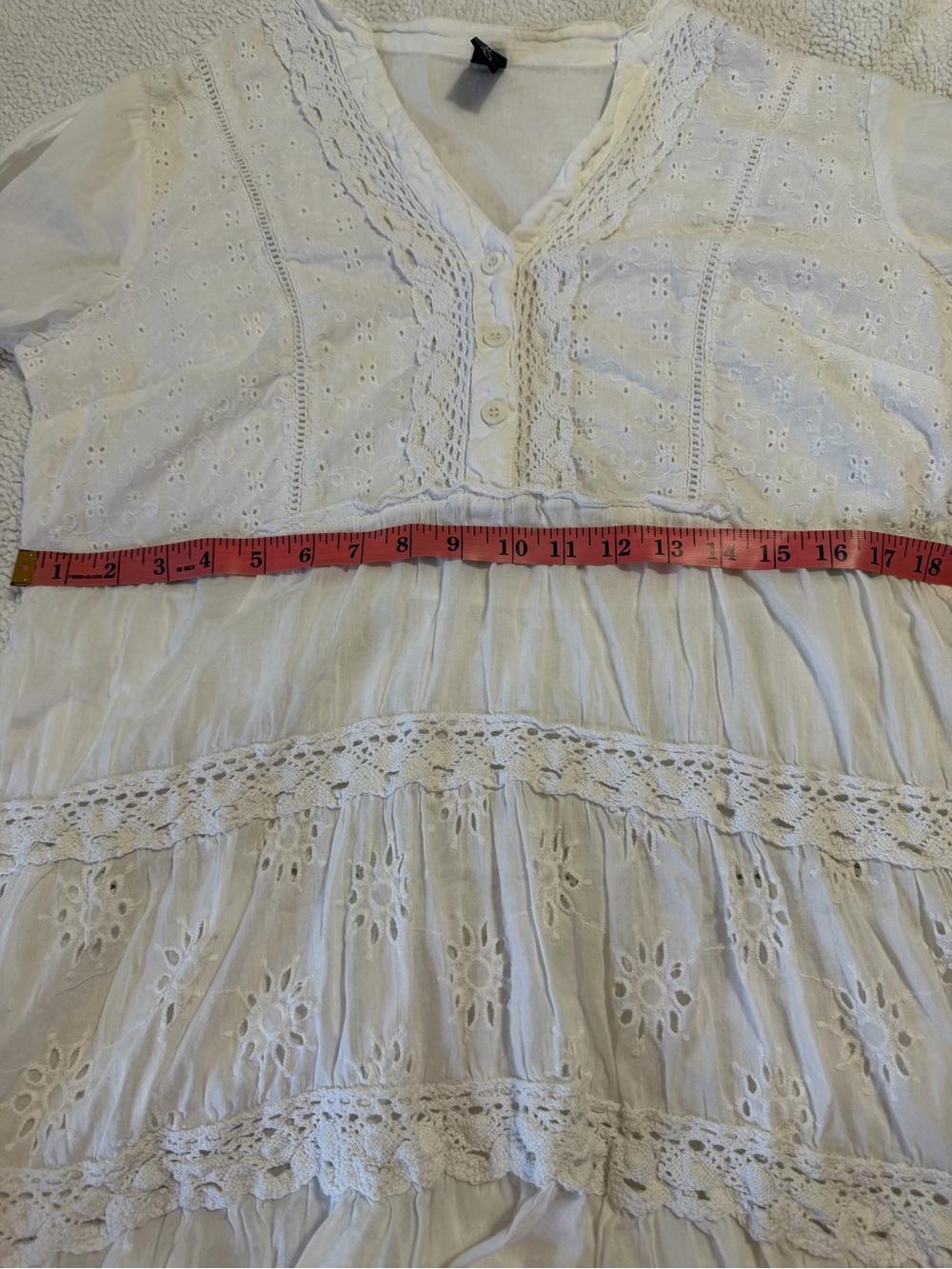 Me 2 Magic White Eyelet Lace Tunic Mini Dress L 100% Cotton Boho Coverup India - Picture 10 of 11